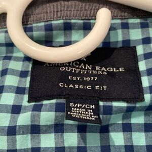 American Eagle Outfitters Teal and Navy Checkered Shirt